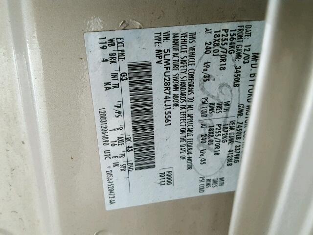 5LMFU28R74LJ15561 - 2004 LINCOLN NAVIGATOR TAN photo 10