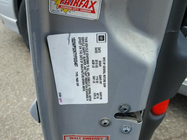 1G2WP52K7YF303467 - 2000 PONTIAC GRAND PRIX SILVER photo 10