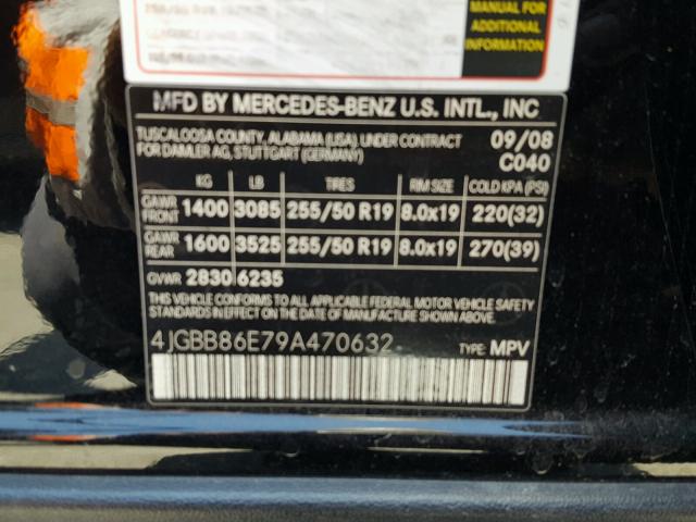 4JGBB86E79A470632 - 2009 MERCEDES-BENZ ML 350 BLACK photo 10