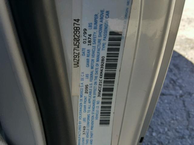 3VWCC21C4XM439280 - 1999 VOLKSWAGEN NEW BEETLE 银色 照片 10