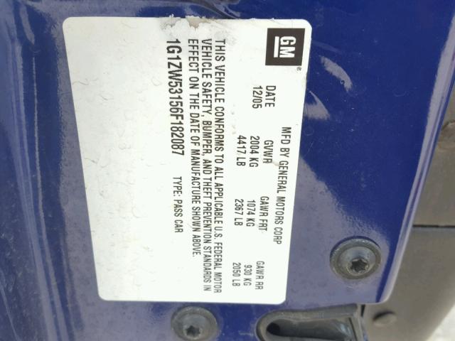 1G1ZW53156F182087 - 2006 CHEVROLET MALIBU SS 蓝色 照片 10