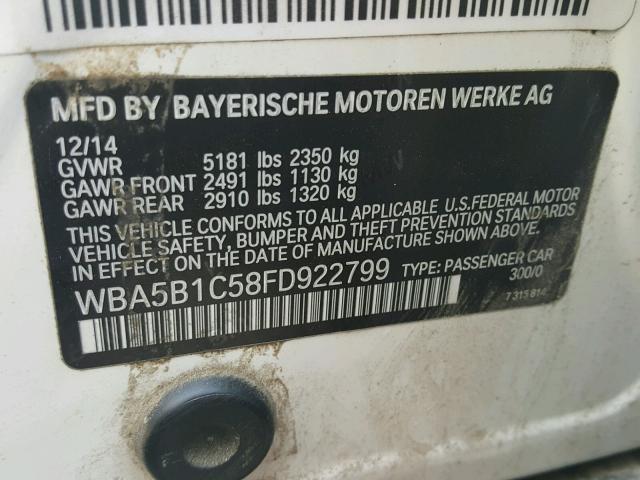 WBA5B1C58FD922799 - 2015 BMW 535 I WHITE photo 10