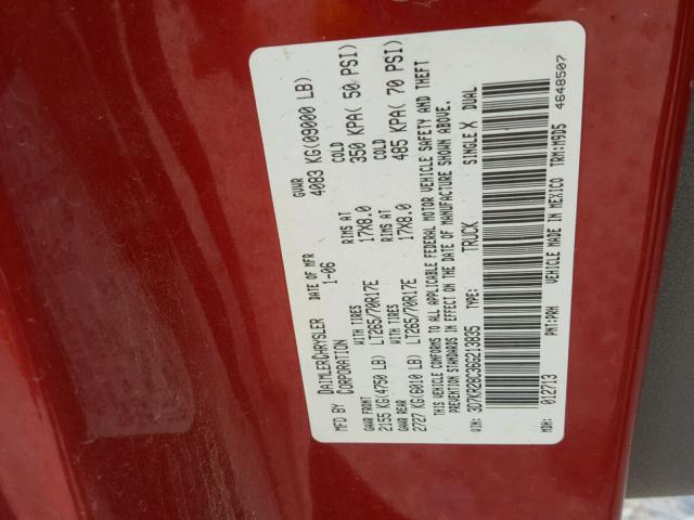 3D7KR28C36G213835 - 2006 DODGE RAM 2500 S RED photo 10