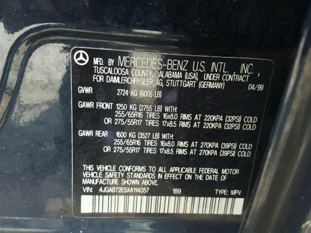 4JGAB72E5XA114057 - 1999 MERCEDES-BENZ ML 430 蓝色 照片 10