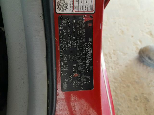 KNAFE161565339685 - 2006 KIA SPECTRA5 RED photo 10