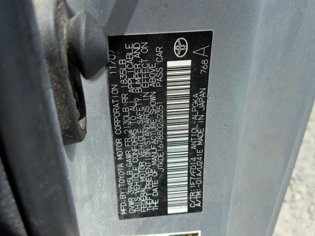 JTKDE167880262351 - 2008 TOYOTA SCION TC 灰色 照片 10