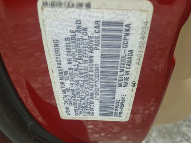2T1CF22P1YC323041 - 2000 TOYOTA CAMRY SOLA RED photo 10