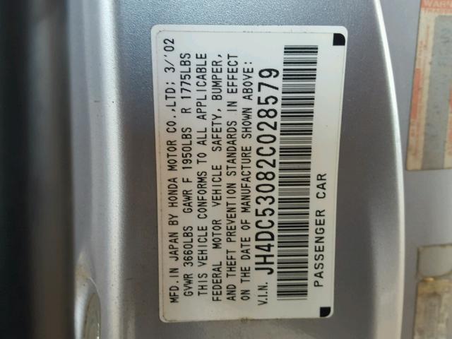 JH4DC53082C028579 - 2002 ACURA RSX TYPE-S SILVER photo 10