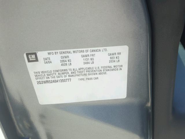 2G2WR524841350777 - 2004 PONTIAC GRAND PRIX GRAY photo 10