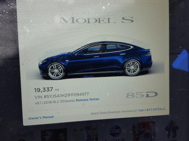 5YJSA1H21FF094577 - 2015 TESLA MODEL S 85 BLUE photo 8