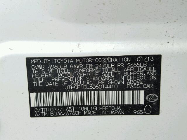 JTHCE1BL6D5014410 - 2013 LEXUS GS WHITE photo 10