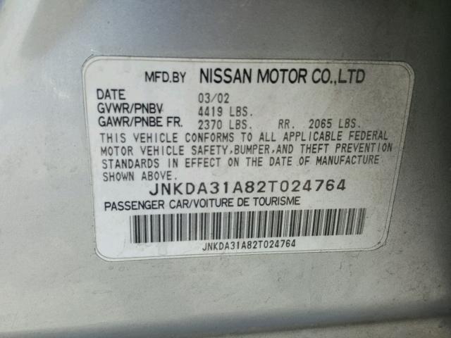 JNKDA31A82T024764 - 2002 INFINITI I35 SILVER photo 10