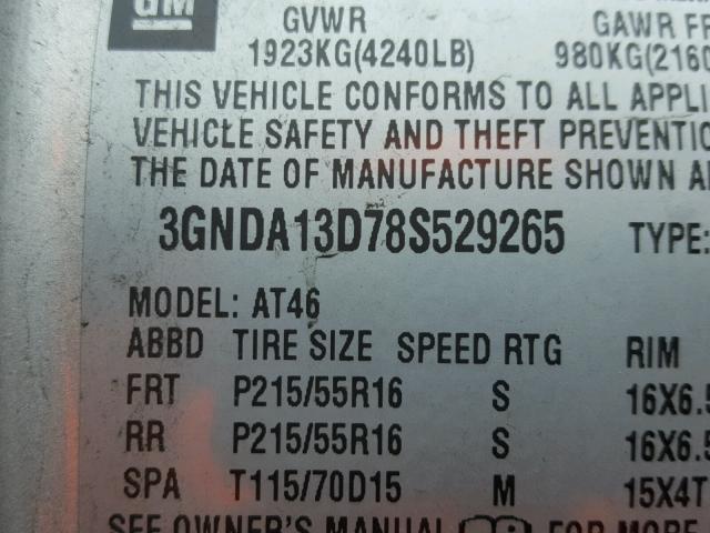 3GNDA13D78S529265 - 2008 CHEVROLET HHR LS SILVER photo 10