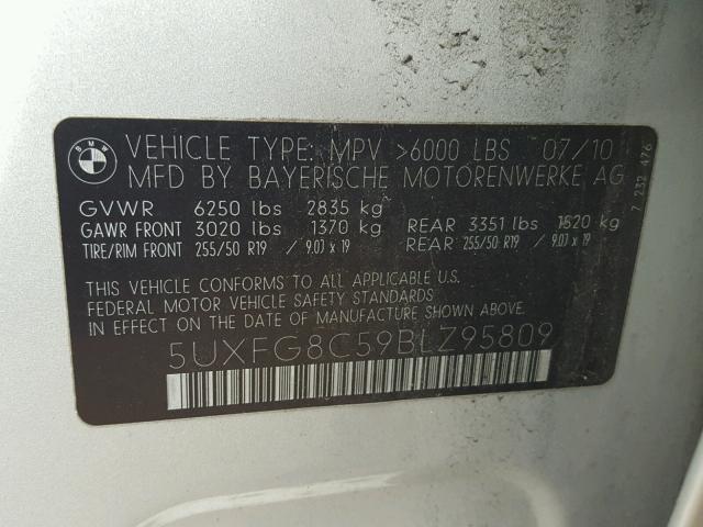 5UXFG8C59BLZ95809 - 2011 BMW X6 XDRIVE5 Gümüş fotoğraf 10