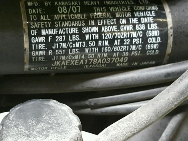 JKAEXEA178A037049 - 2008 KAWASAKI EX650 A Yaşıl foto 19