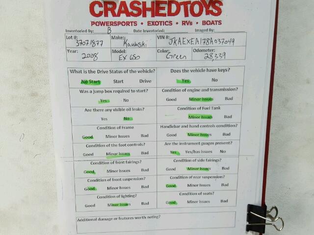 JKAEXEA178A037049 - 2008 KAWASAKI EX650 A Yaşıl foto 20