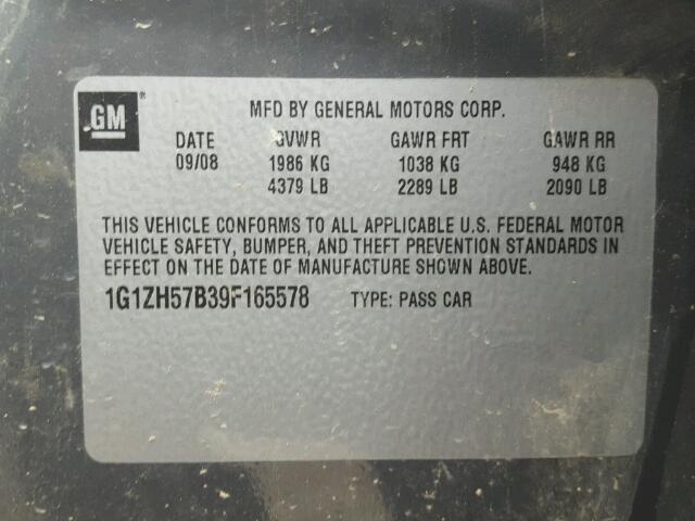 1G1ZH57B39F165578 - 2009 CHEVROLET MALIBU 1LT 灰色 照片 10