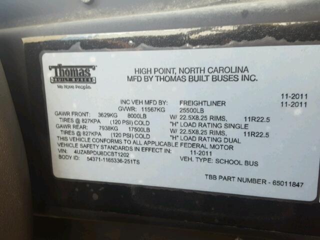 4UZABPDU8DCBT1202 - 2013 FREIGHTLINER CHASSIS B2 黄色 照片 10