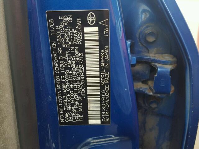 JTDKT903095247713 - 2009 TOYOTA YARIS BLUE photo 10