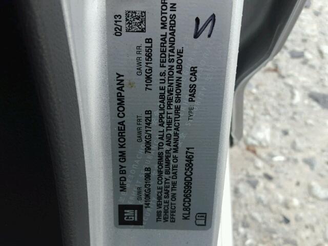 KL8CD6S99DC584671 - 2013 CHEVROLET SPARK 1LT Серебристый фото 10