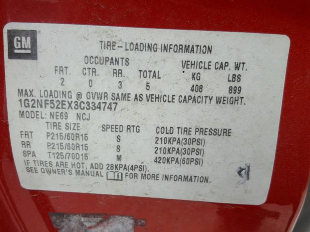 1G2NF52EX3C334747 - 2003 PONTIAC GRAND AM S Qırmızı foto 10