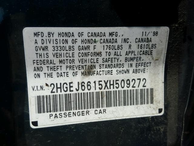 2HGEJ6615XH509272 - 1999 HONDA CIVIC BASE Yaşıl foto 10