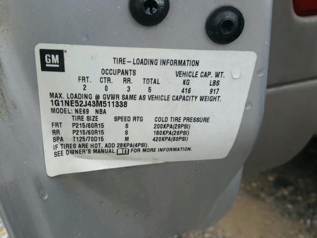 1G1NE52J43M511338 - 2003 CHEVROLET MALIBU LS 银色 照片 10