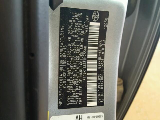 4T1BK1EB5FU175568 - 2015 TOYOTA AVALON SILVER photo 10