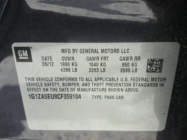 1G1ZA5EU8CF359104 - 2012 CHEVROLET MALIBU LS GRAY photo 10