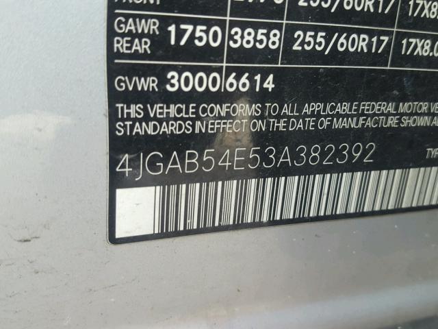 4JGAB54E53A382392 - 2003 MERCEDES-BENZ ML 320 SILVER photo 10