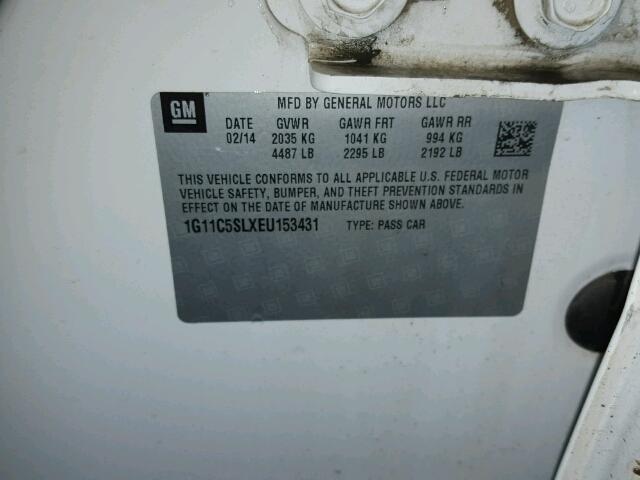 1G11C5SLXEU153431 - 2014 CHEVROLET MALIBU 1LT 白色 照片 10