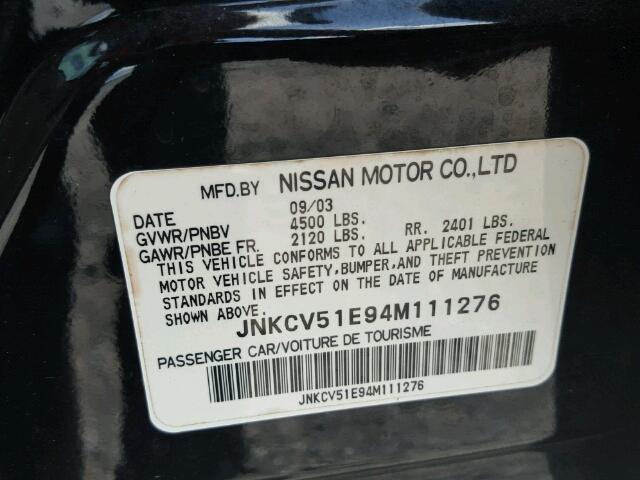 JNKCV51E94M111276 - 2004 INFINITI G35 BLACK photo 10