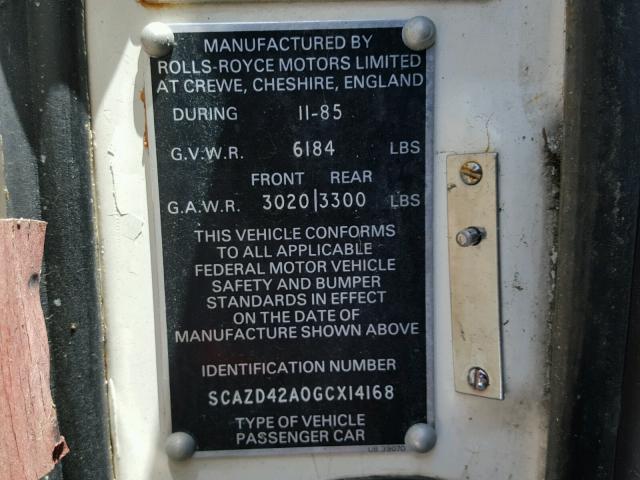 SCAZD42A0GCX14168 - 1986 ROLLS-ROYCE CORNICHE I WHITE photo 10