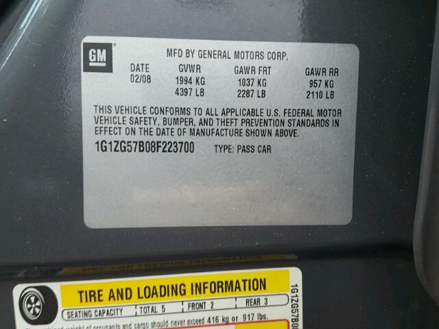 1G1ZG57B08F223700 - 2008 CHEVROLET MALIBU LS BLUE photo 10