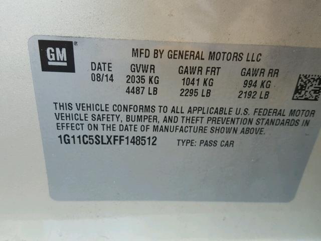 1G11C5SLXFF148512 - 2015 CHEVROLET MALIBU 1LT GOLD photo 10