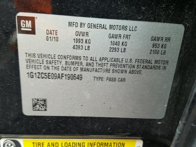 1G1ZC5E09AF190649 - 2010 CHEVROLET MALIBU 1LT BLACK photo 10