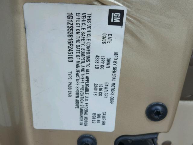 1G1ZS53816F245100 - 2006 CHEVROLET MALIBU LS Qızıl foto 10