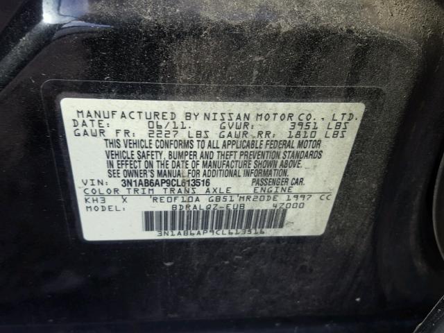 3N1AB6AP9CL613516 - 2012 NISSAN SENTRA 2.0 BLACK photo 10