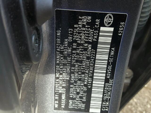 4T4BF1FK8ER342237 - 2014 TOYOTA CAMRY L GRAY photo 10