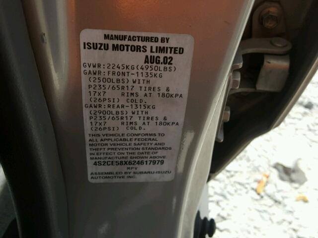 4S2CE58X624617979 - 2002 ISUZU AXIOM XS Bej foto 10