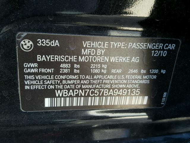 WBAPN7C57BA949135 - 2011 BMW 335 D BLACK photo 10