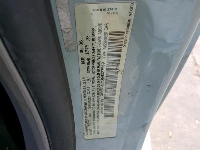 3VWRF31Y36M327569 - 2006 VOLKSWAGEN NEW BEETLE Mavi foto 10