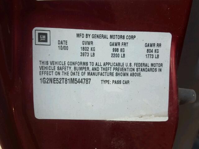 1G2NE52T81M544787 - 2001 PONTIAC GRAND AM S 红色 照片 10