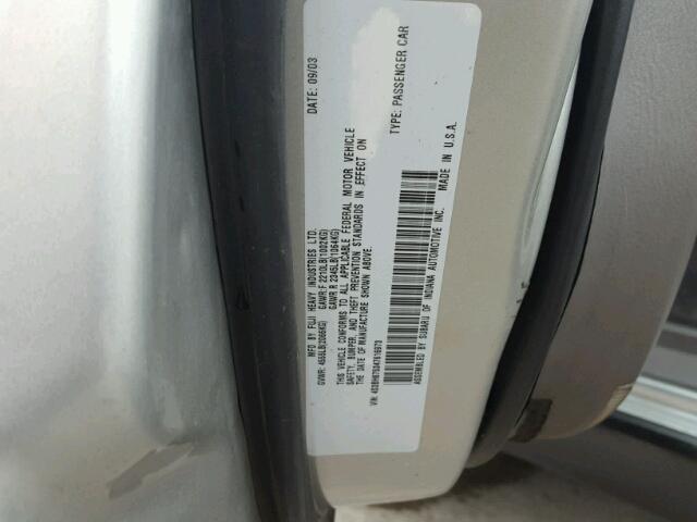 4S3BH675347616973 - 2004 SUBARU LEGACY OUT GRAY photo 10