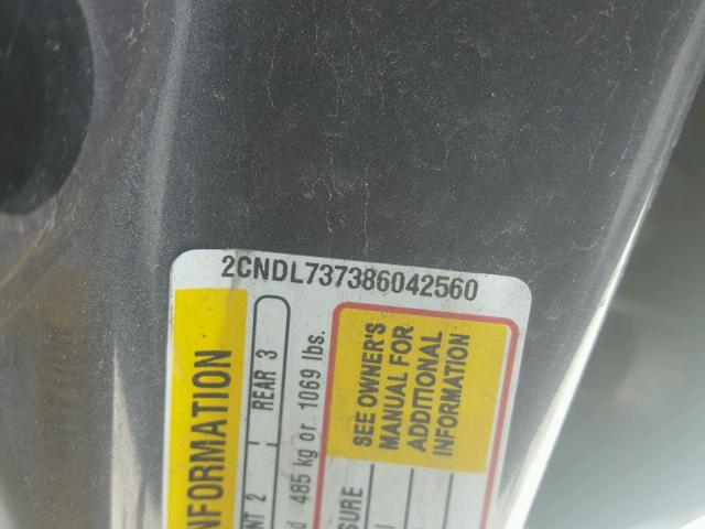 2CNDL737386042560 - 2008 CHEVROLET EQUINOX SP GRAY photo 10