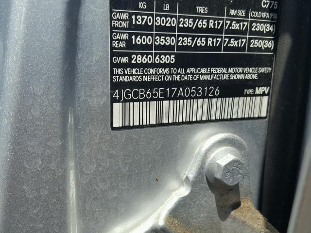 4JGCB65E17A053126 - 2007 MERCEDES-BENZ R 350 SILVER photo 10