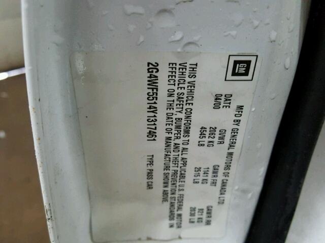 2G4WF5514Y1317461 - 2000 BUICK REGAL GS WHITE photo 10