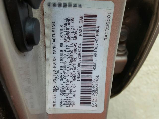 1NXAE09B0SZ266104 - 1995 TOYOTA COROLLA LE 米色 照片 10