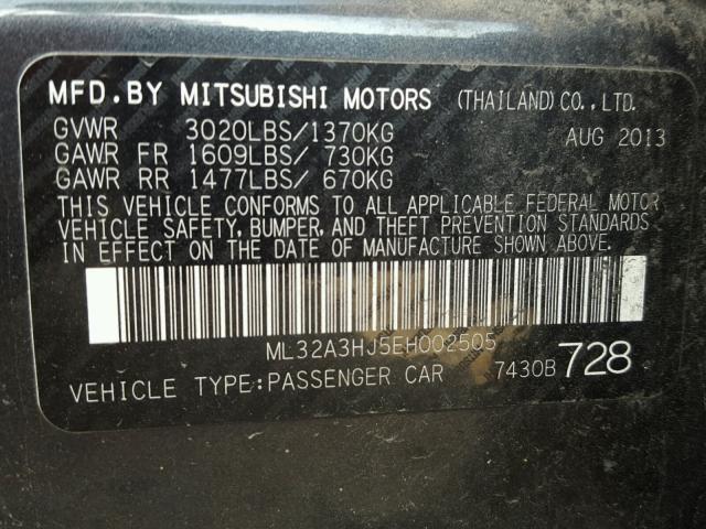 ML32A3HJ5EH002505 - 2014 MITSUBISHI MIRAGE DE GRAY photo 10