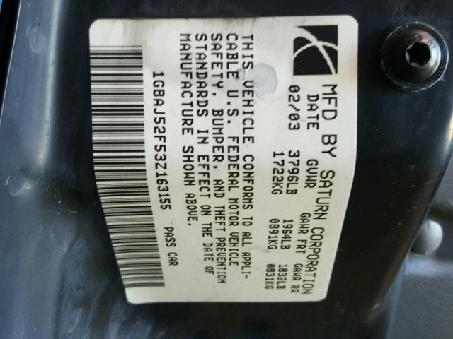 1G8AJ52F53Z163155 - 2003 SATURN ION LEVEL BLUE photo 10
